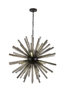 Menoonda 90cm 16 Light E27, Round Pendant Matt Black / Smoke Glass Item Weight: 15kg