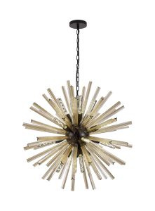 Menoonda 90cm 16 Light E27, Round Pendant Matt Black / Champagne Gold Glass Item Weight: 15kg