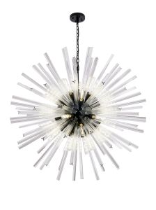 Menoonda 120cm 32 Light E27, Round Pendant Matt Black / Clear Glass, Item Weight: 30kg