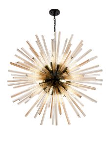 Menoonda 32 Light E27, Round Pendant Matt Black / Champagne Glass, Item Weight: 30kg