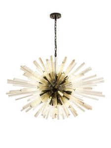 Menoonda 120cm 32 Light E27, Oval Pendant Matt Black / Champagne Glass, Item Weight: 25kg