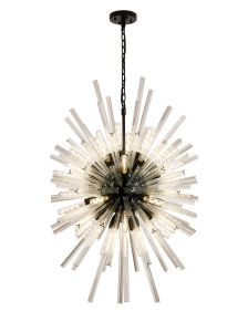 Menoonda 75cm 32 Light E27, Vertical Oval Pendant Matt Black / Clear Glass, Item Weight: 22kg