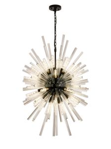 Menoonda 32 Light E27, Vertical Oval Pendant Matt Black / Clear Glass, Item Weight: 22kg