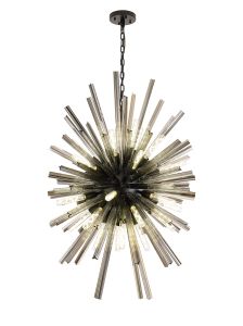 Menoonda 75cm 32 Light E27, Vertical Oval Pendant Matt Black / Smoke Glass, Item Weight: 22kg