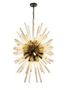 Menoonda 75cm 32 Light E27, Vertical Oval Pendant Matt Black / Champagne Glass, Item Weight: 22kg