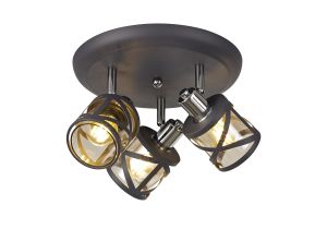 Minibar 35cm 3 Light Round Spotlight E14, Matt Grey/Polished Chrome/Cognac