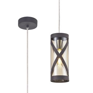 Minibar 9cm 1 Light Pendant E14, Matt Grey/Polished Chrome/Cognac