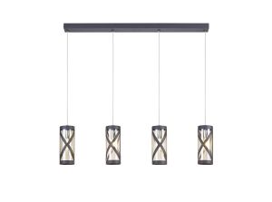 Minibar 4 Light Bar Linear Pendant E14, Matt Grey/Polished Chrome/Cognac