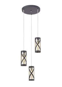 Minibar 32cm 3 Light Round Pendant E14, Matt Grey/Polished Chrome/Cognac