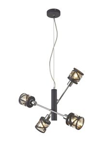 Minibar 4 Light Adjustable Pendant E14, Matt Grey/Polished Chrome/Cognac