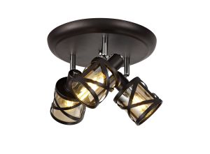 Minibar 35cm 3 Light Round Spotlight E14, Oiled Bronze/Polished Chrome/Amber