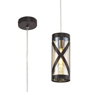 Minibar 9cm 1 Light Pendant E14, Oiled Bronze/Polished Chrome/Amber