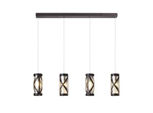 Minibar 4 Light Bar Linear Pendant E14, Oiled Bronze/Polished Chrome/Amber