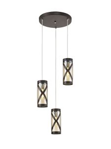 Minibar 3 Light Round Pendant E14, Oiled Bronze/Polished Chrome/Amber