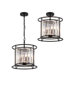Munito 36cm Pendant/Semi Ceiling Convertible, 3 x E14, Satin Black / Clear