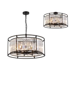 Munito 65cm Pendant/Semi Ceiling Convertible, 8 x E14, Satin Black / Clear