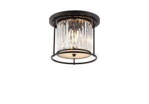 Munito 36cm Flush Ceiling Light, 3 x E27, Satin Black / Clear