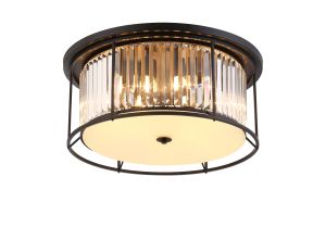 Munito 65cm Flush Ceiling Light, 6 x E27, Satin Black / Clear