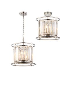 Munito 36cm Pendant/Semi Ceiling Convertible, 3 x E14, Polished Nickel / Clear