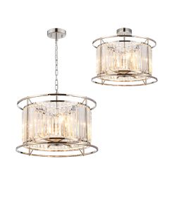 Munito 50cm Pendant/Semi Ceiling Convertible, 6 x E14, Polished Nickel / Clear