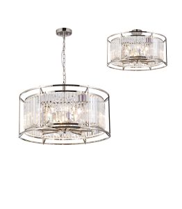 Munito 65cm Pendant/Semi Ceiling Convertible, 8 x E14, Polished Nickel / Clear