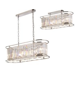 Munito Oval Pendant/Semi Ceiling, 7 x E14, Polished Nickel / Clear