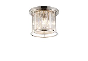 Munito 36cm Flush Ceiling Light, 3 x E27, Polished Nickel / Clear