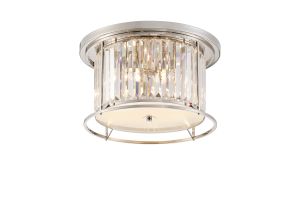 Munito 50cm Flush Ceiling Light, 4 x E27, Polished Nickel / Clear