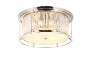Munito 65cm Flush Ceiling Light, 6 x E27, Polished Nickel / Clear