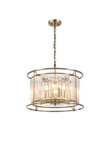 Munito 50cm Pendant/Semi Ceiling Convertible, 6 x E14, Antique Brass / Clear