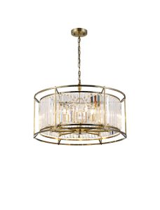 Munito 65cm Pendant/Semi Ceiling Convertible, 8 x E14, Antique Brass / Clear