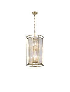 Munito 36cm 2 Tier Pendant/Semi Ceiling, 3+3 x E14, Antique Brass / Clear