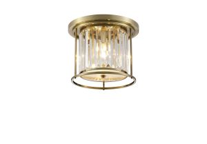 Munito 36cm Flush Ceiling Light, 3 x E27, Antique Brass / Clear