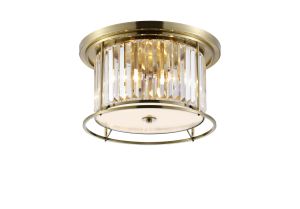 Munito 50cm Flush Ceiling Light, 4 x E27, Antique Brass / Clear