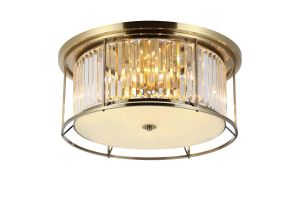 Munito 65cm Flush Ceiling Light, 6 x E27, Antique Brass / Clear