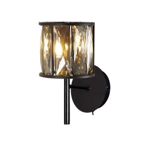 Acacia 1 Light G9 Switched Wall Lamp Satin Black / Smoke Crystal Shade
