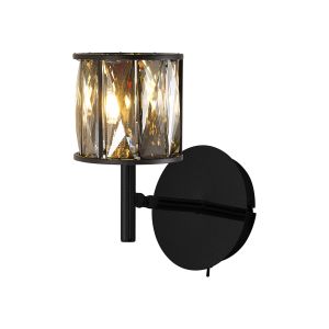 Acacia 1 Light Adjustable G9 Switched Wall Lamp Satin Black / Smoke Crystal Shade