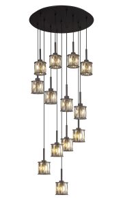Acacia 56cm 13 Light G9 2.5m Round Multiple Pendant Satin Black / Smoke Crystal Shade