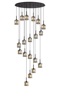 Acacia 19 Light G9 2m Oval Multiple Pendant Satin Black / Smoke Crystal Shade, Item Weight: 24.1kg