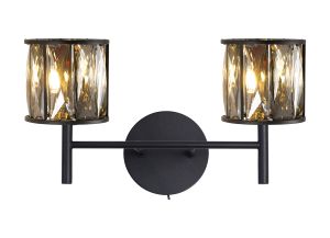 Acacia 2 Light G9 Switched Wall Lamp Satin Black / Smoke Crystal Shade