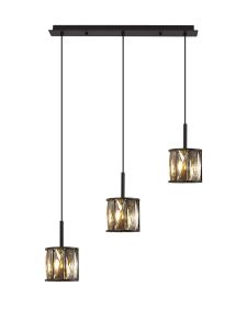 Acacia 3 Light G9 2m Linear Pendant Satin Black / Smoke Crystal Shade