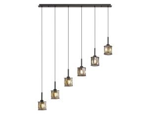 Acacia 6 Light G9 2m Linear Pendant Satin Black / Smoke Crystal Shade