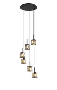 Acacia 40cm 6 Light G9 2.5m Round Multiple Pendant Satin Black / Smoke Crystal Shade