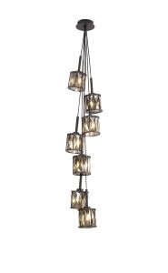 Acacia 28.5cm 7 Light G9 1.5m Cluster Pendant Satin Black / Smoke Crystal Shade