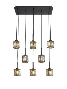 Acacia 8 Light G9 2m Rectangle Multiple Pendant Satin Black / Smoke Crystal Shade