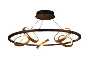 Corvus 70cm Round Pendant, 5 Ring, 36W LED, 3200K, 2200lm, Satin Black / Gold, 3yrs Warranty