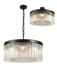 Nutration 60cm Medium Pendant/Semi Flush. 8 Light E14, Brown Oxide With Fluted Glass And Crystal