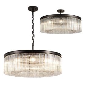 Nutration 80cm Large Round Pendant/Semi Flush, 10 Light E14, Brown Oxide With Fluted Glass And Crystal
