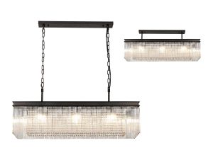 Nutration Rectangular Pendant/Semi Flush, 11 Light E14, Brown Oxide With Fluted Glass And Crystal Item Weight: 15kg