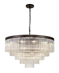 Nutration 100cm Large 3 Tier Round Pendant, 27 Light E14, Brown Oxide With Fluted Glass And Crystal, Item Weight: 28.6kg